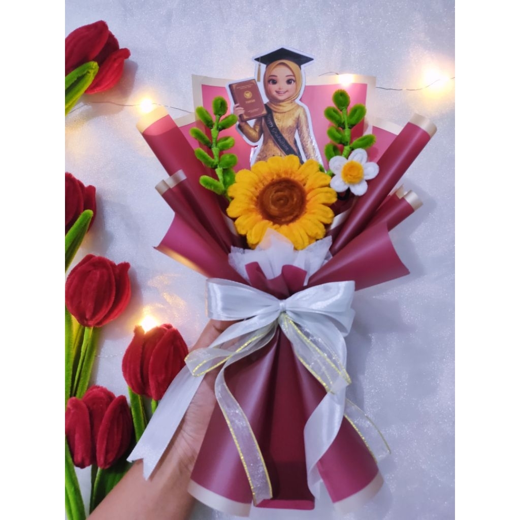 Buket bunga mini kawat bulu