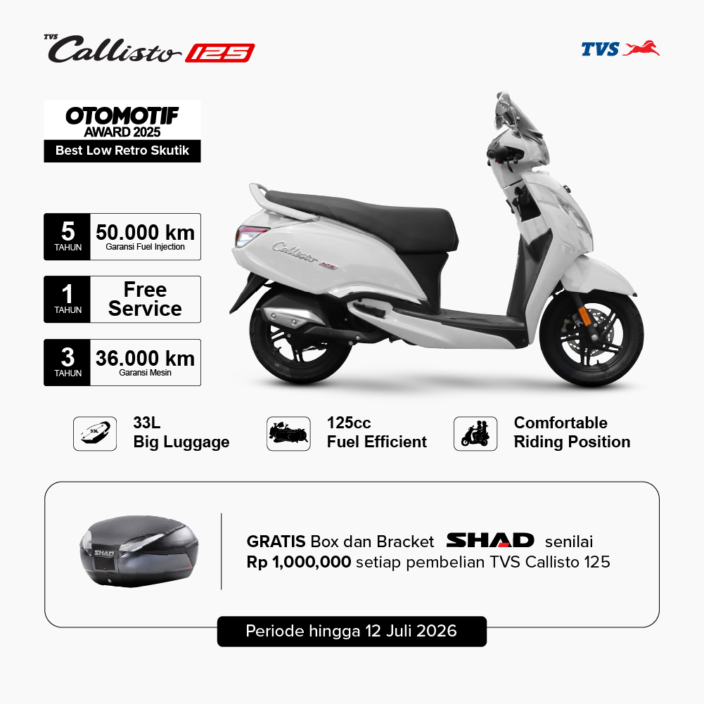 TVS Motor Callisto 125CC Basic - Solid White