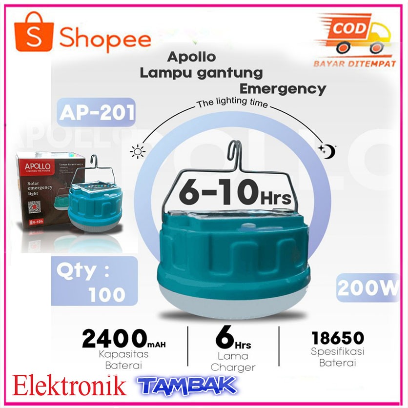 Lampu Emergency Gantung + Solar Panel Merek Apollo 200W