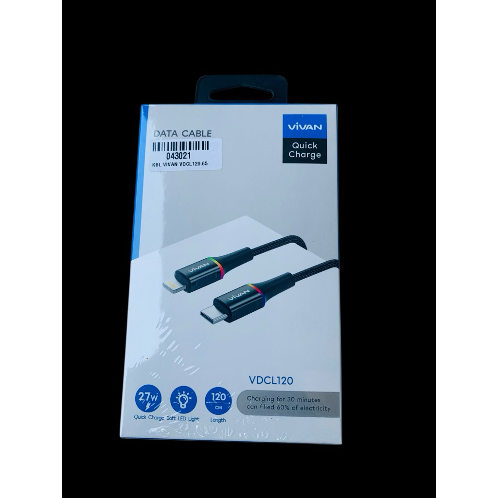 KABEL DATA VIVAN VDCL120 BLACK TYPE-C TO LIGHTNING (27W)