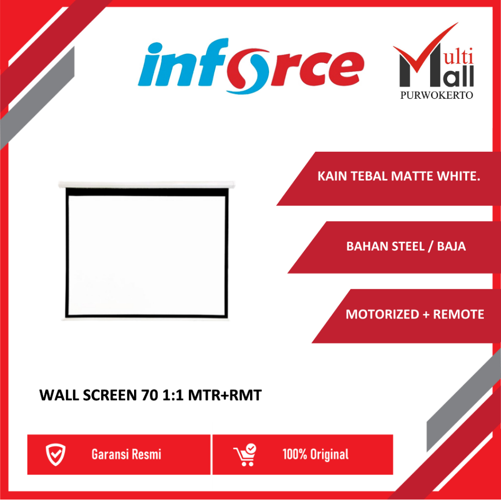 Wall Screen Projector Motorized + Remote 70 1:1 / Layar Inforce