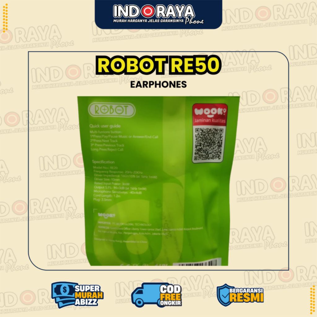 EARPHONE CABLE MURAH ROBOT RE50