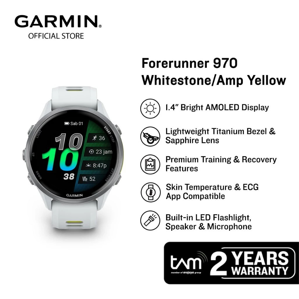 Garmin Forerunner 970 - Whitestone/Amp Yellow