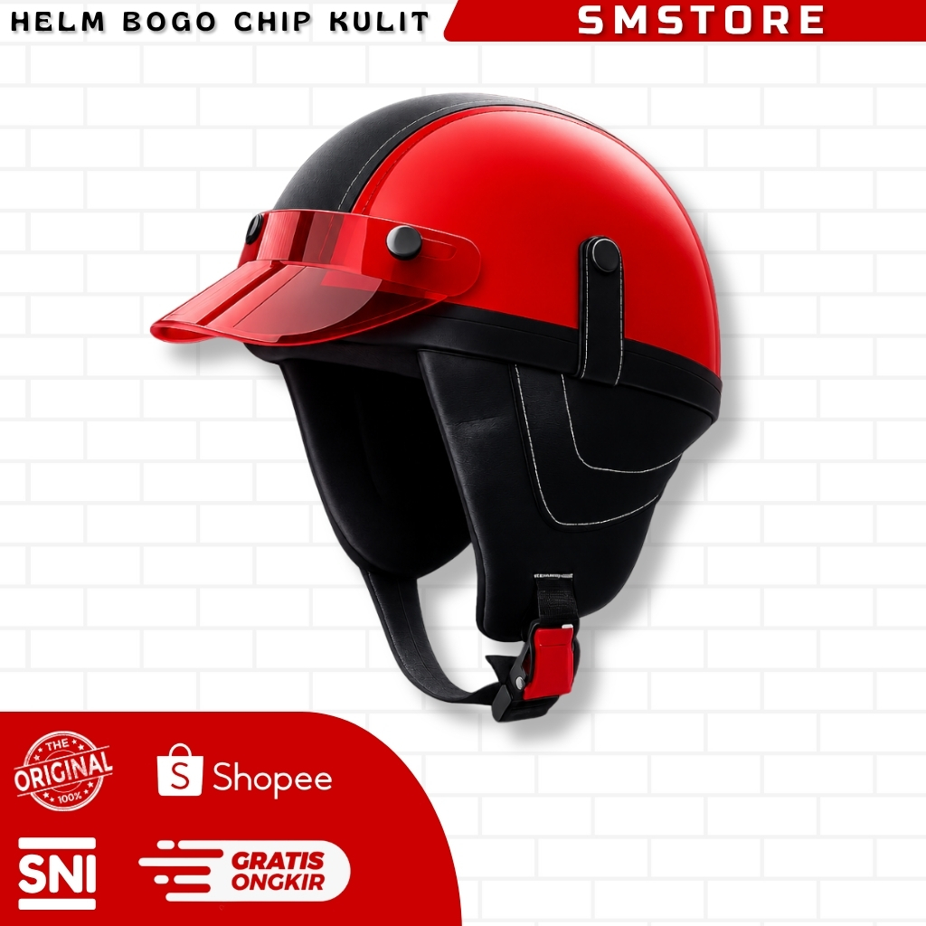 Helm Chips Kulit Polos Retro Dewasa Include Pet Warna COD