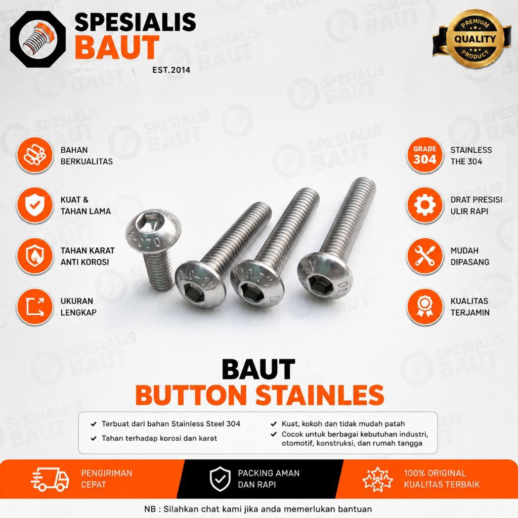 Baut Button M6x60 (6 cm) Stainless