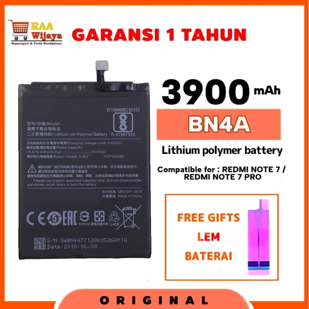 BATERAI BN4A REDMI NOTE 7 / REDMI NOTE 7 PRO 3900mAh