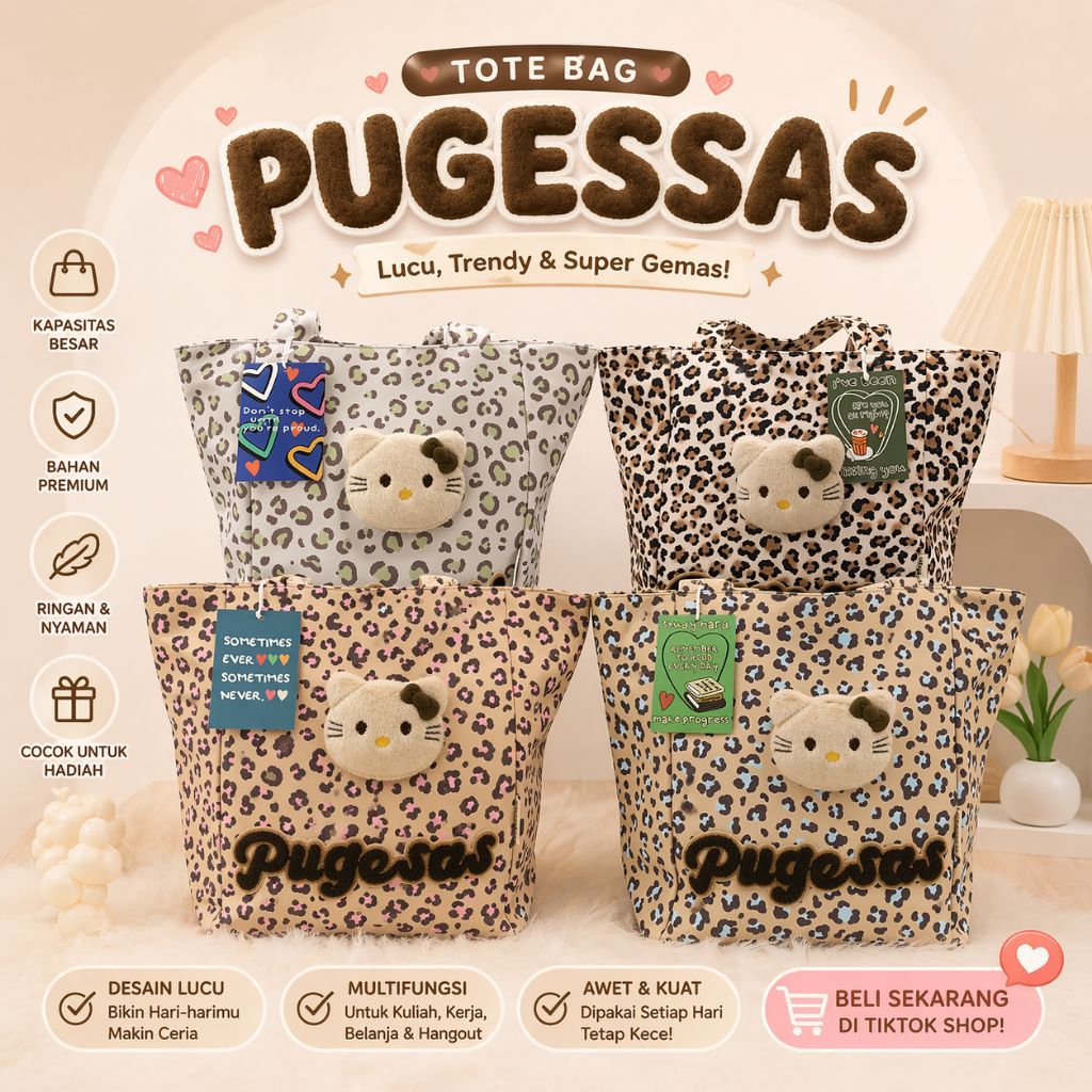 Pugesas Kitty Leopard Tote Bag