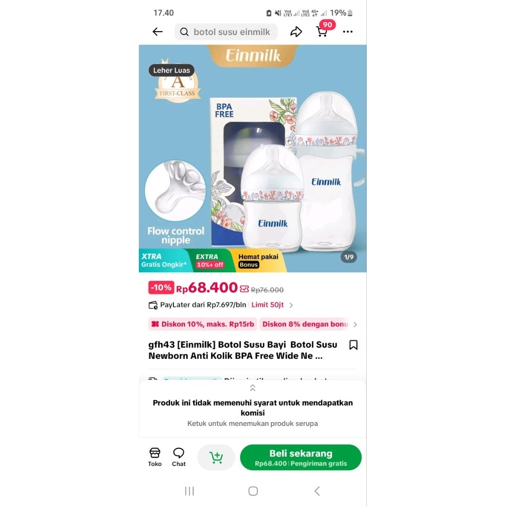 Botol susu einmilk ex sample new