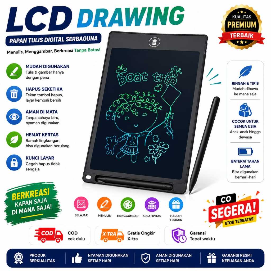 Lcd Writing Pad Tablet Electronic Drawing Graphics Board Portable 8.5"