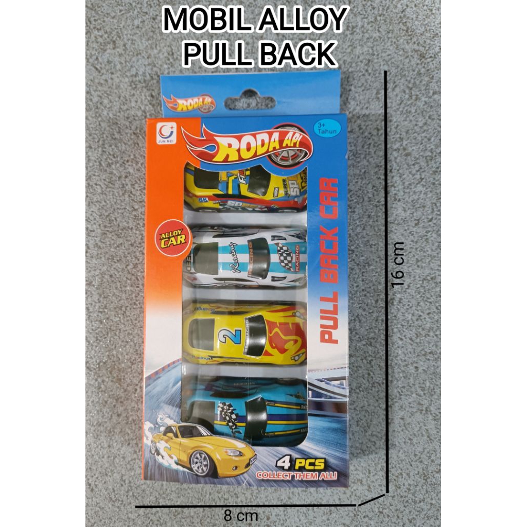 Mobil Roda Api Bahan Alloy Pull Back Car Set Isi 4 Pcs