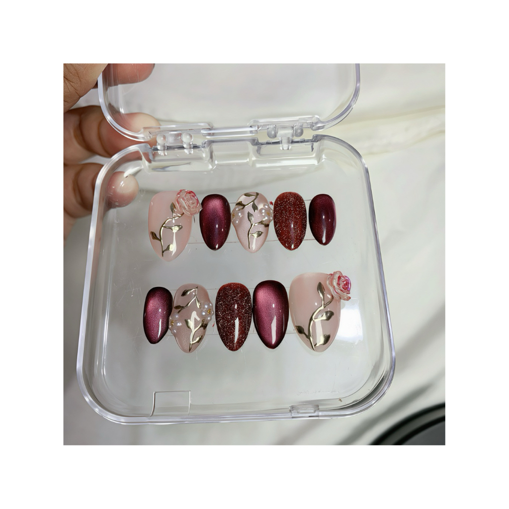 Press On Nails Motif Bunga | Cat eye
