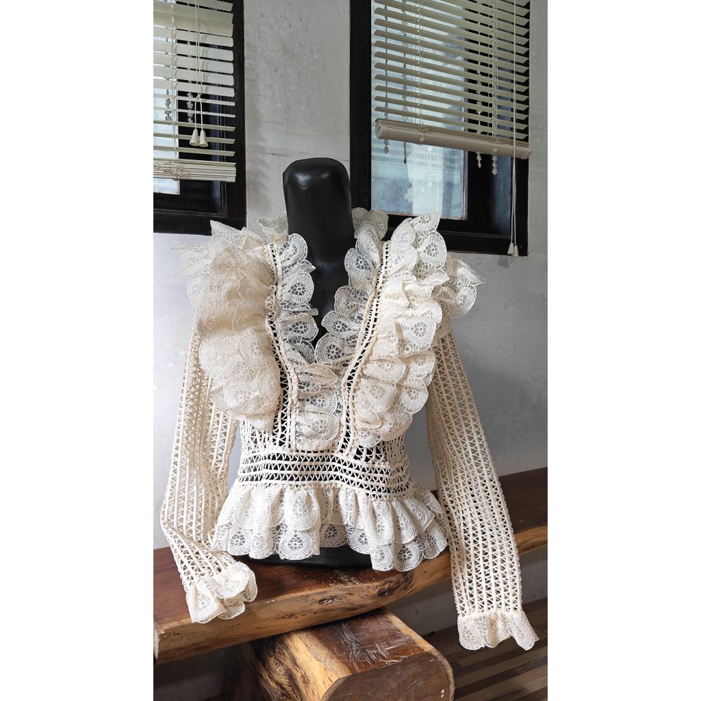 Blouse estetika renda rufle jaring