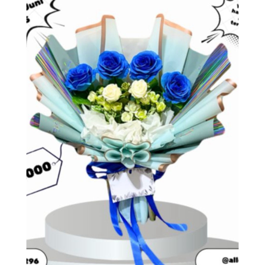 buket bunga biru putih