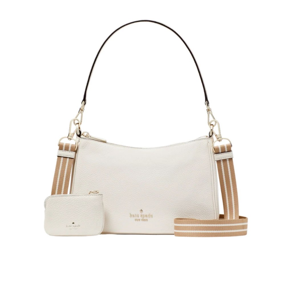 Pebbled Leather Shoulder Bag Parchment