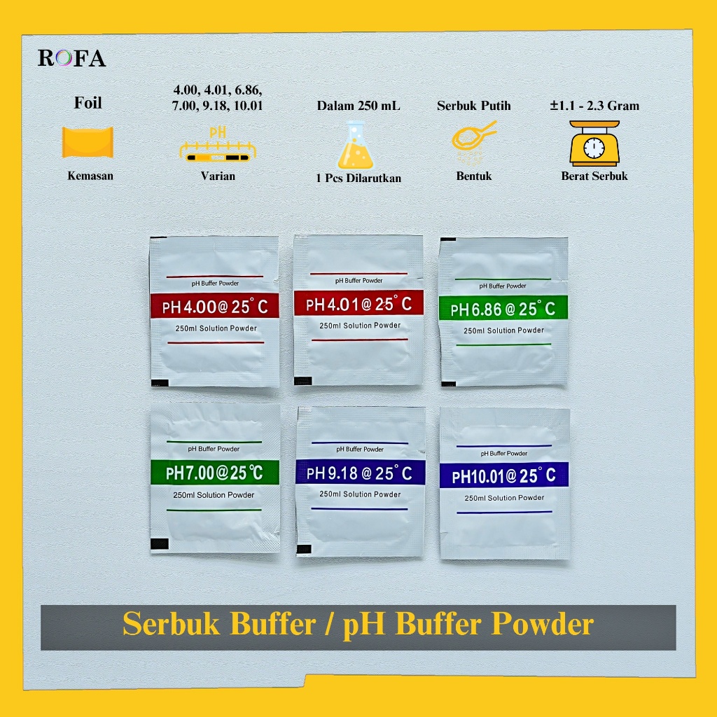 ROFA Serbuk Buffer / pH Buffer Powder / Serbuk Kalibrasi pH Meter Digital / pH Meter Buffer pH 4.00 - 10.01