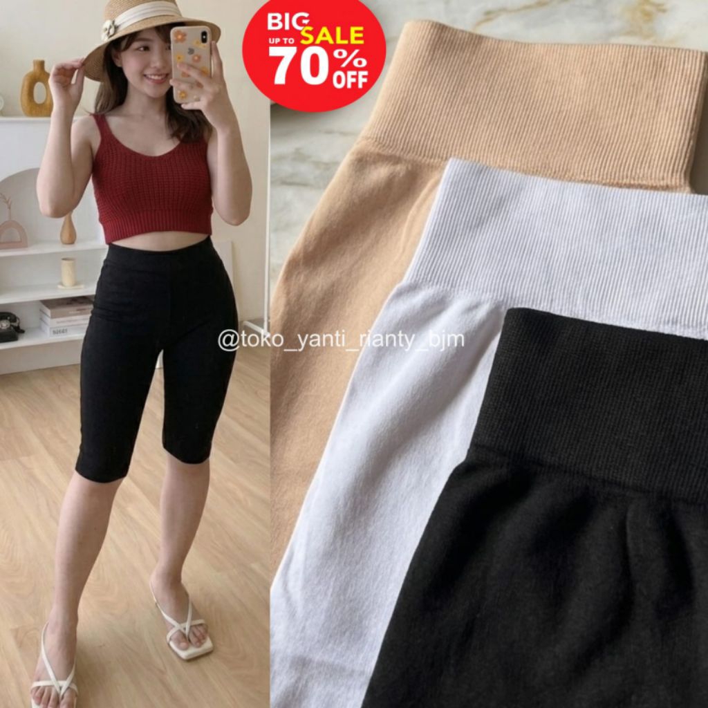 (COD) Legging Hw Basic Pendek Polos 3/4 Selutut Premium Korean Import Tebal