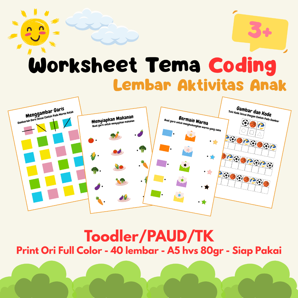 Worksheet Anak Tema Coding - Toddler/PAUD/TK