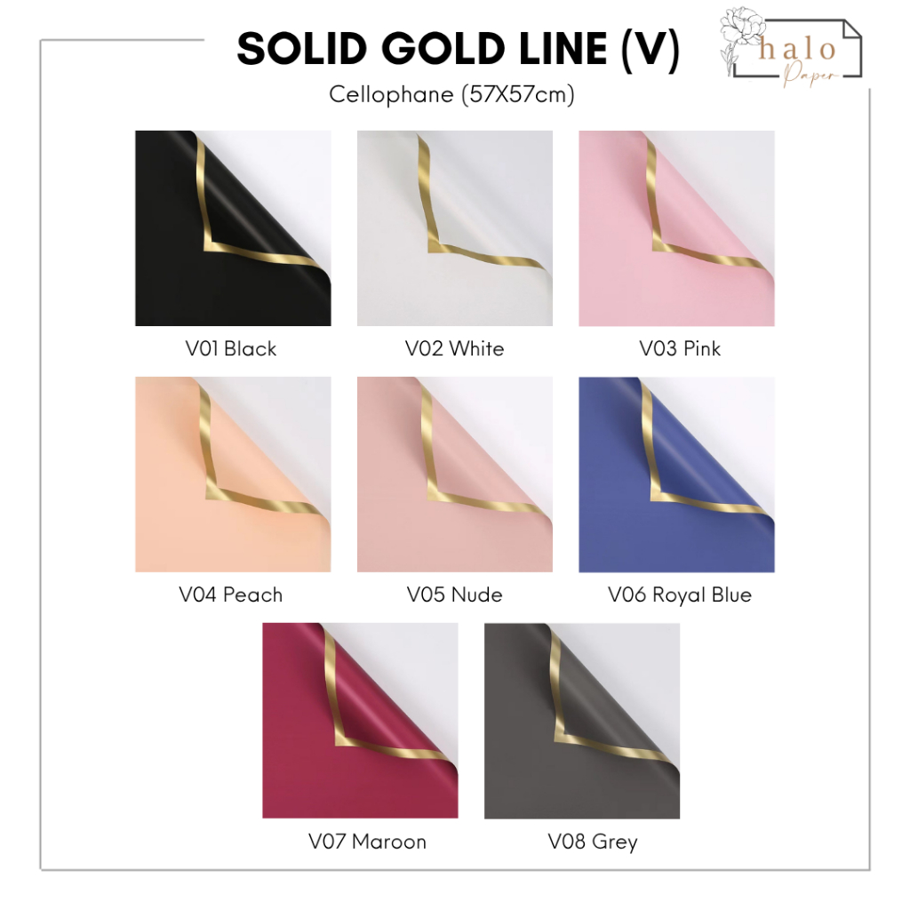(1 Lembar) SOLID GOLD LINE - FLOWER KERTAS CELLOPHANE ONE SIDED SOLID GOLD LINE
