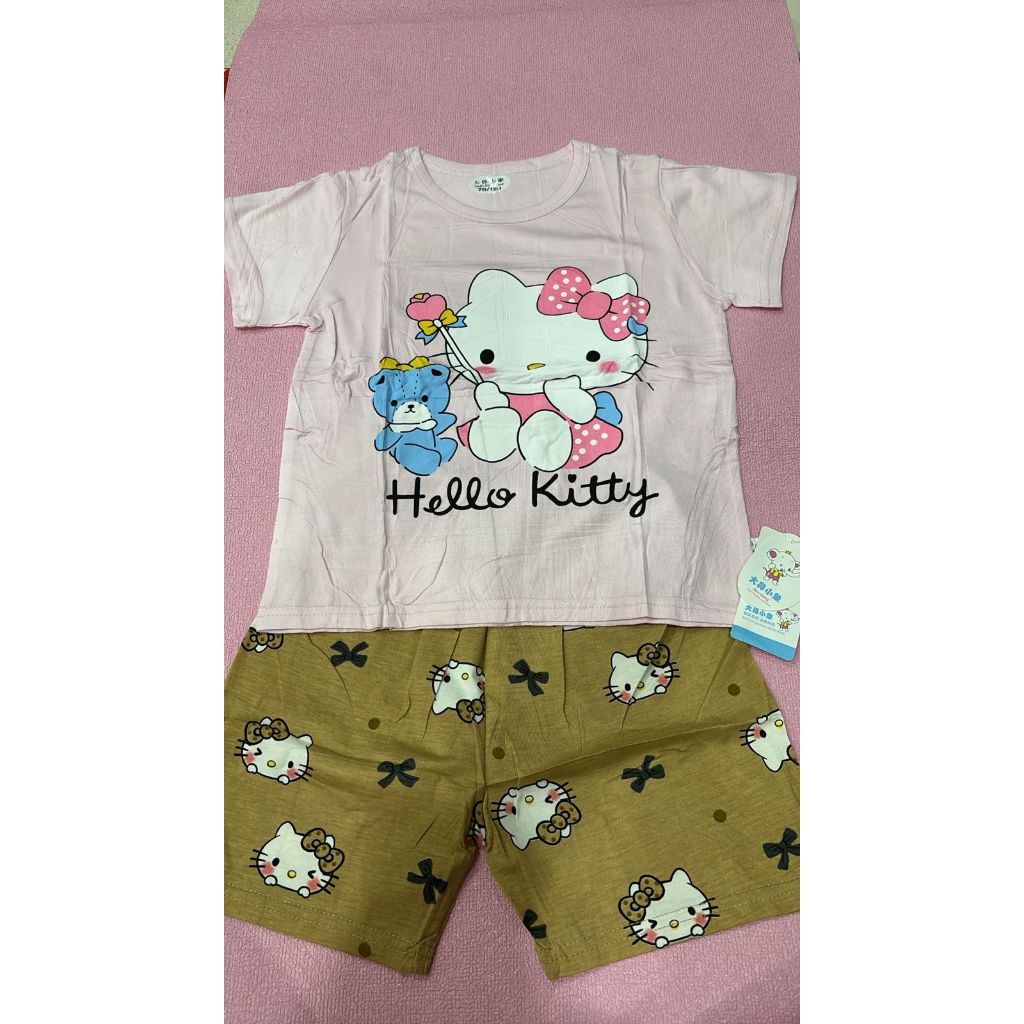 Baju Set Hello Kitty Bear Pink Pendek Pendek