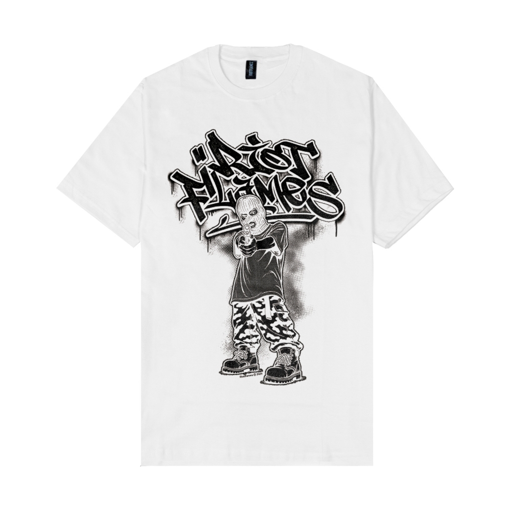 RIOT FLAMES Kaos Pria - BUFFMAN - White