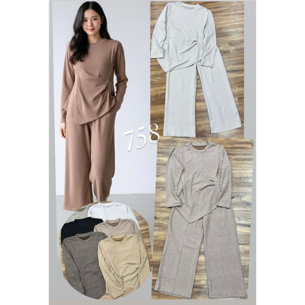 Set celana bahan knit halus