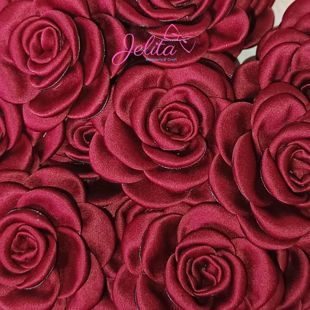 Aplikasi Bunga Mawar Kain Satin