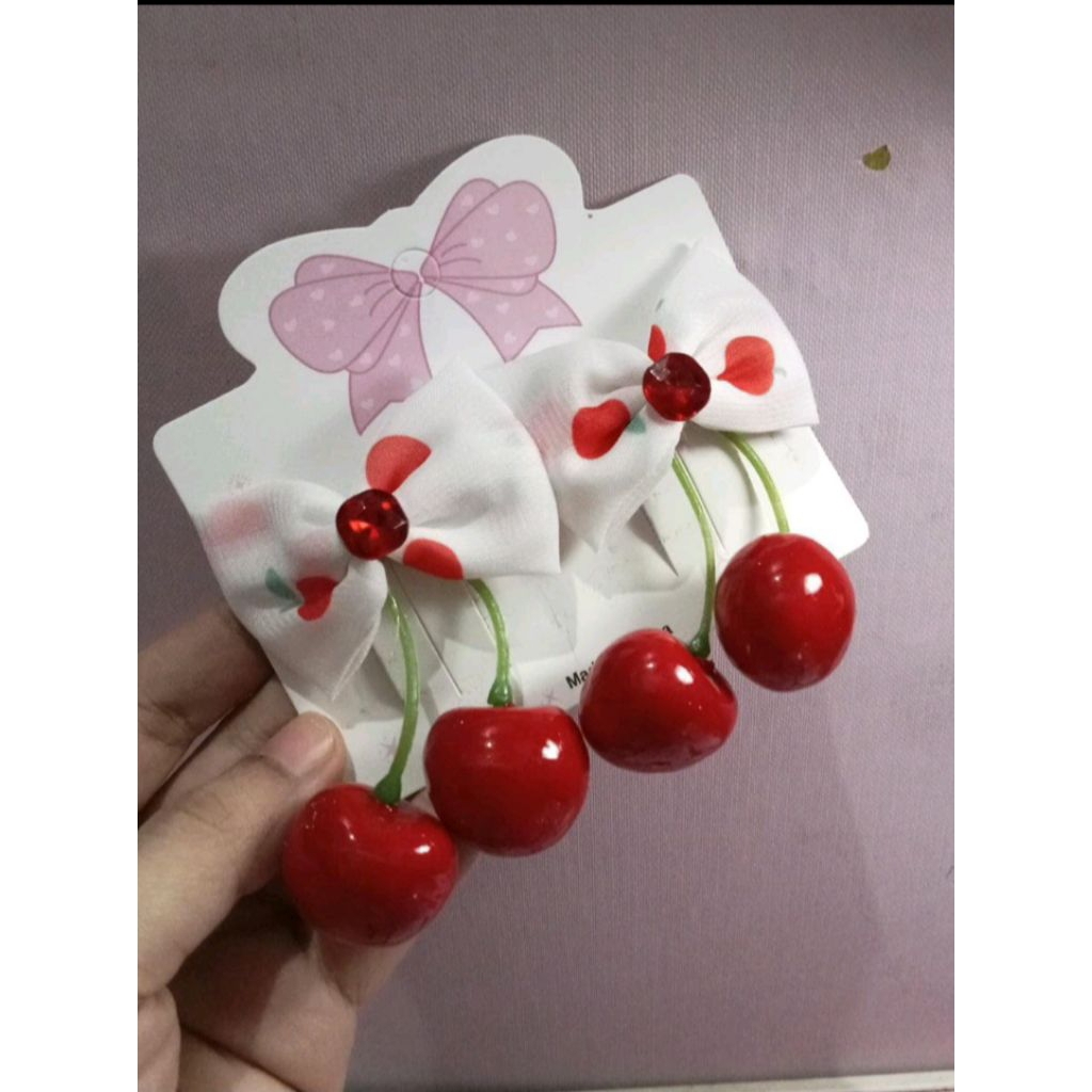 Jepit rambut pita cherry