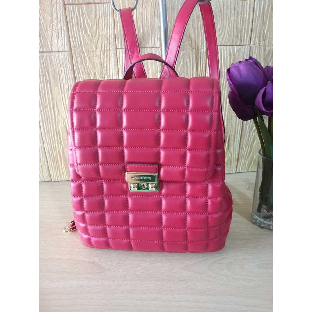 Michael Kors Tribeca Small Quilted Leather Backpack red