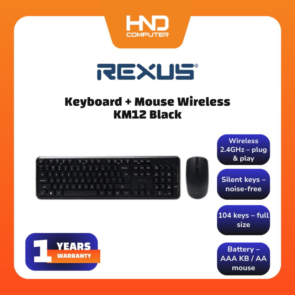 Rexus Keyboard + Mouse Wireless KM12 Black