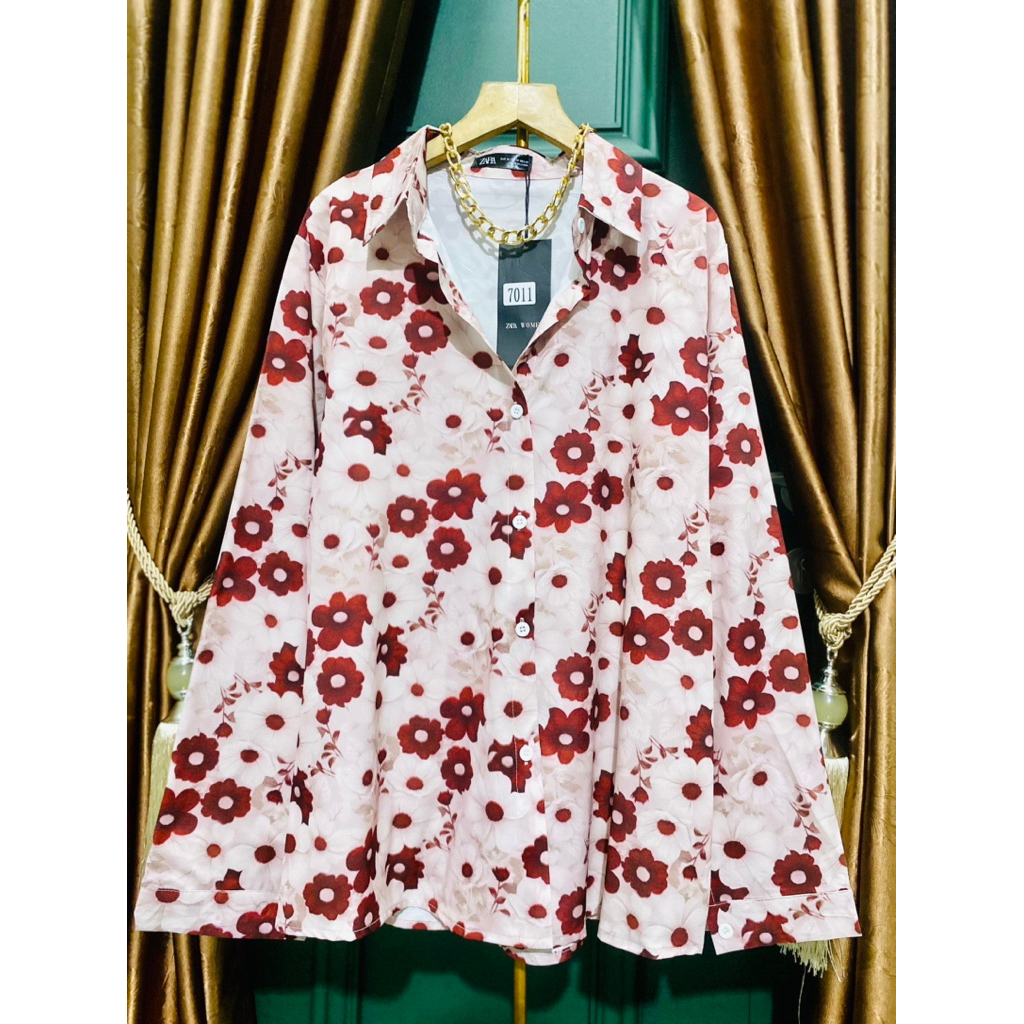 kemeja bunga bunga cantik maroon 7011
