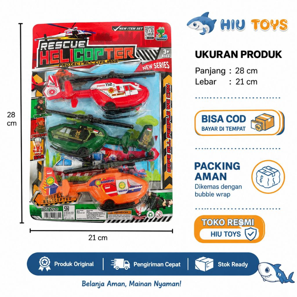 (BISA COD) MAINAN HELIKOPTER ISI 3 PCS FULL BACK