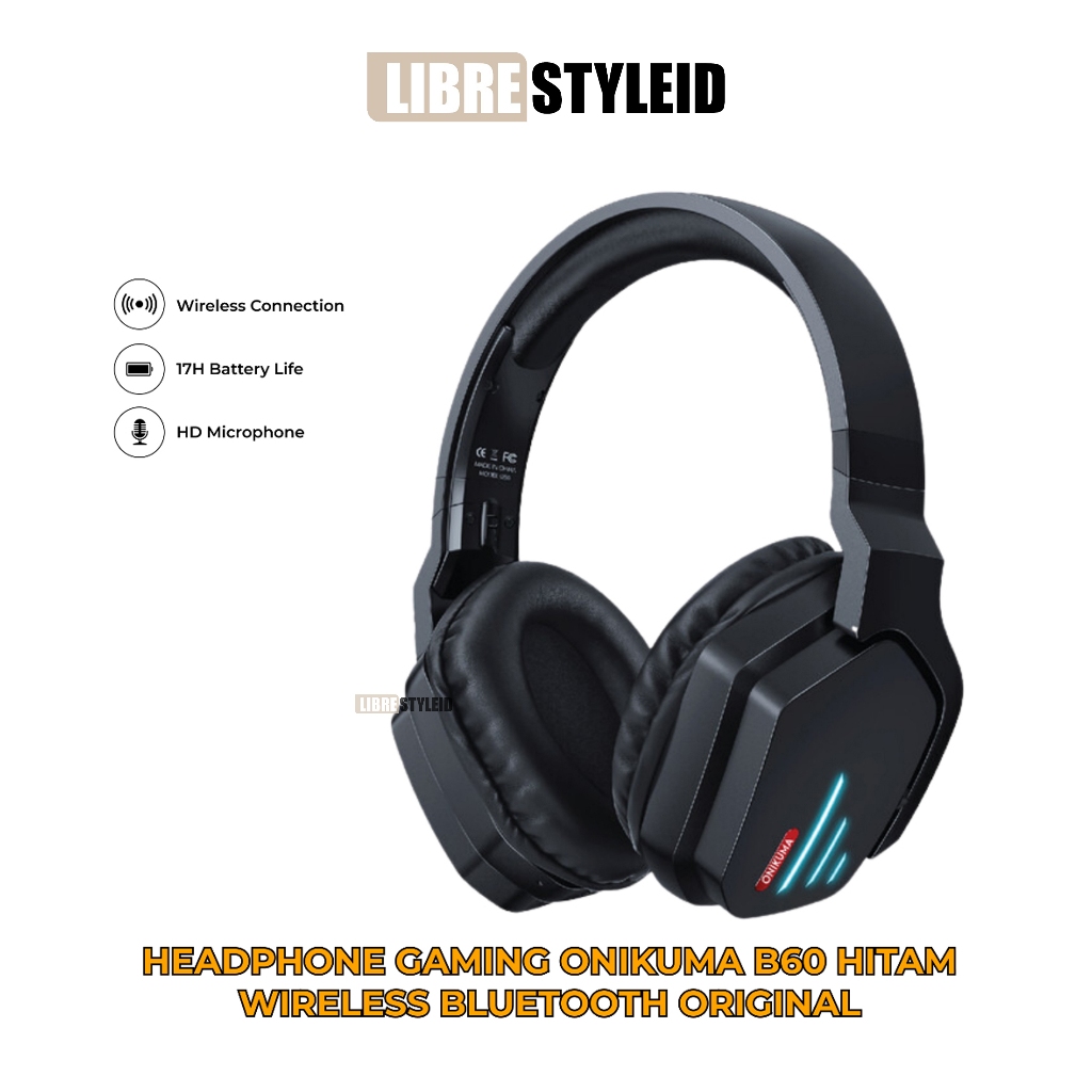 HEADPHONE GAMING ONIKUMA B60 BLACK WIRELESS BLUETOOTH ORIGINAL