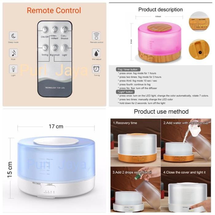 TERBARU AROMA TERAPI DIFFUSER HUMIDIFIER AROMATHERAPY REMOTE CONTROL EXTRA OIL TERMURAH