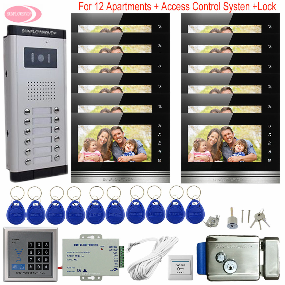 6-12 Apartments Access Control System Intercoms for Private Homes 7"