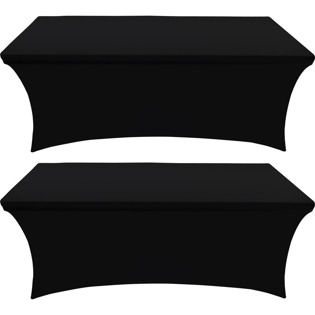 2 Pack 4FT/6FT Tablecloth for Rectangular Fitted Stretch Black Table Covers Washable Spandex Table Protector for Party Wedding