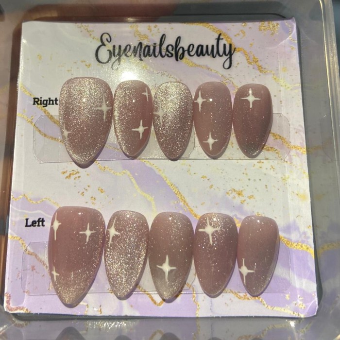 ..... Press On Nails Pink Cat Eye Star