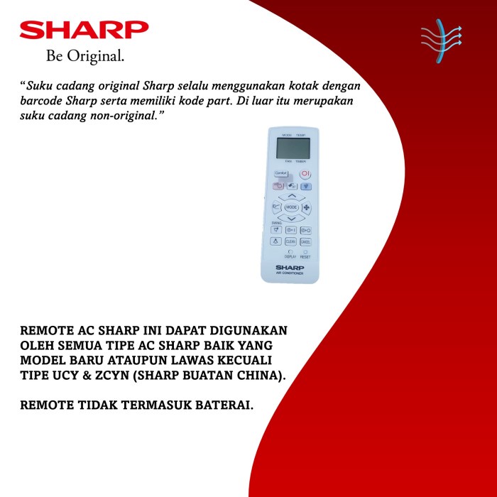 JTTOP" REMOTE AC SHARP ORIGINAL (TIPE CRMC-A901JBEZ)