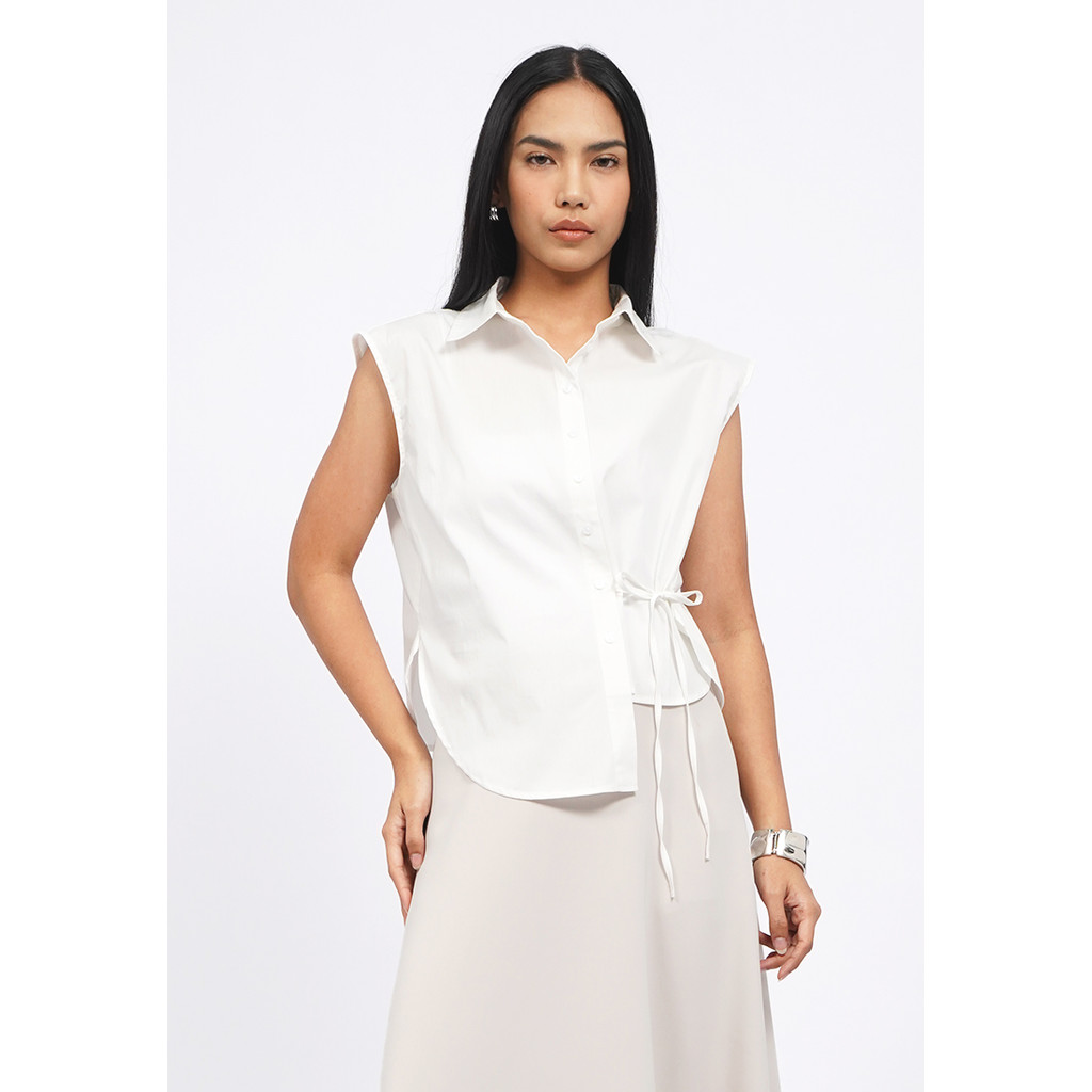 Executive Sleeveless Wrap Blouse Off White
