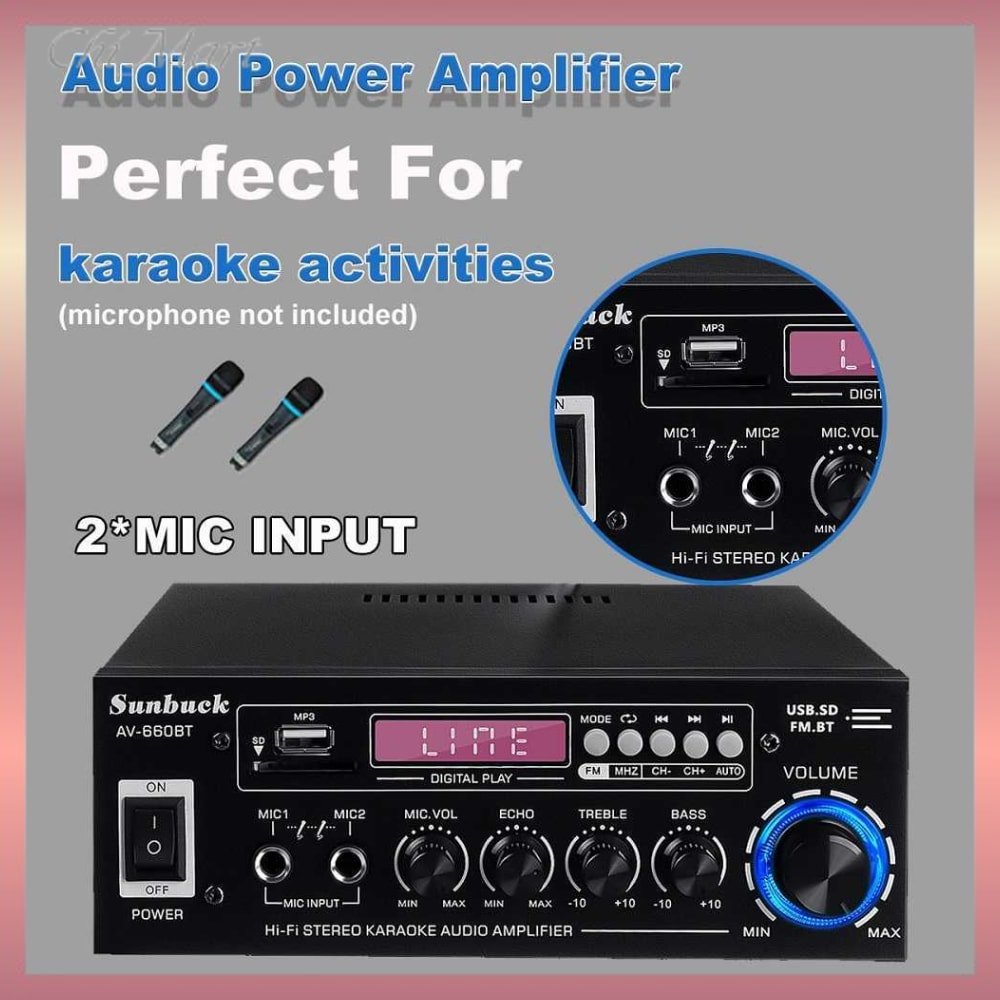 Sunbuck Audio Bluetooth 5.0 Dac Amplifier 2 Ch Remote 2000W - Av-660Bt