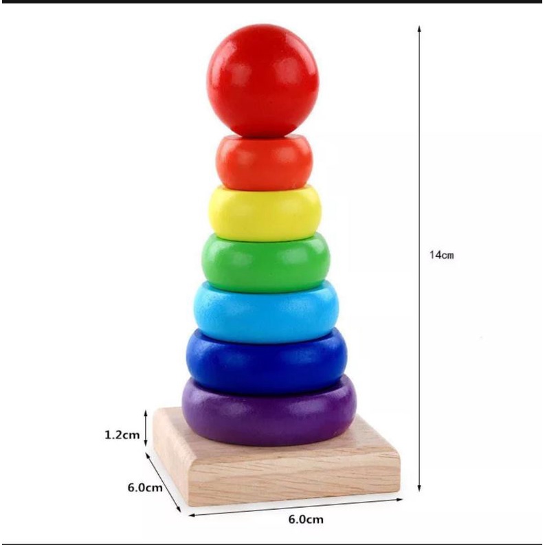 mainan kayu edukasi rainbow tower
