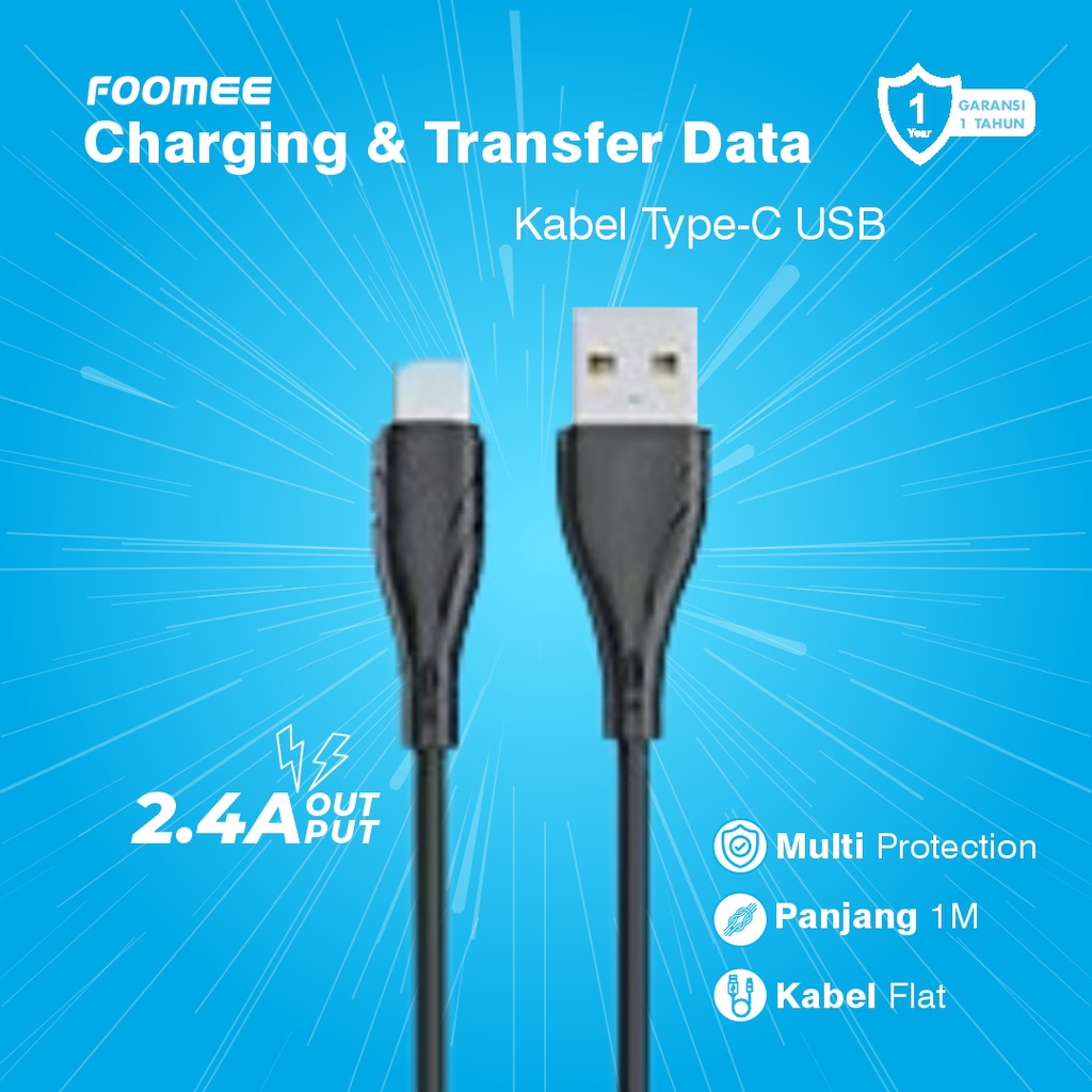 Foomee NT13c Kabel Data Type C Fast Charging 2.4A Original