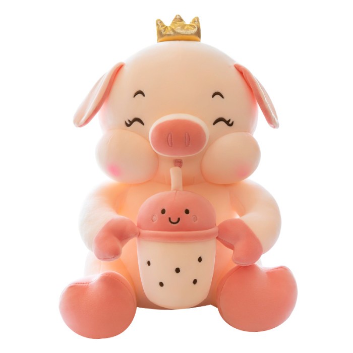 Hemat Boneka Piggy Pegang Bubble Tea Bahan Plush Hemat