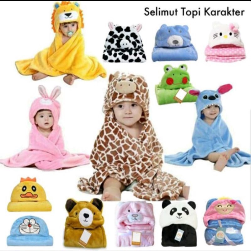 selimut bayi karakter topi