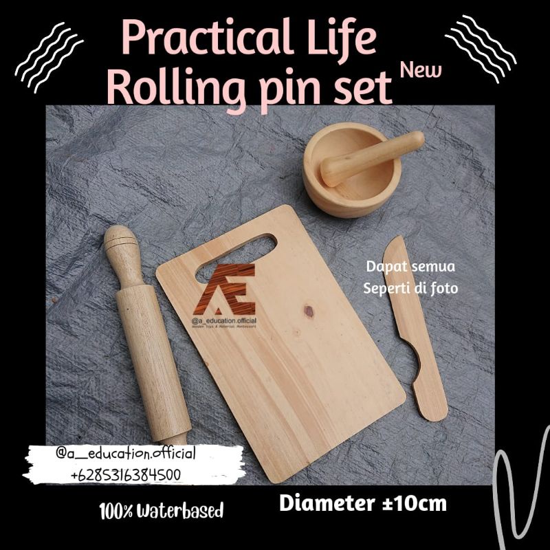 rolling pin set pisau kayu