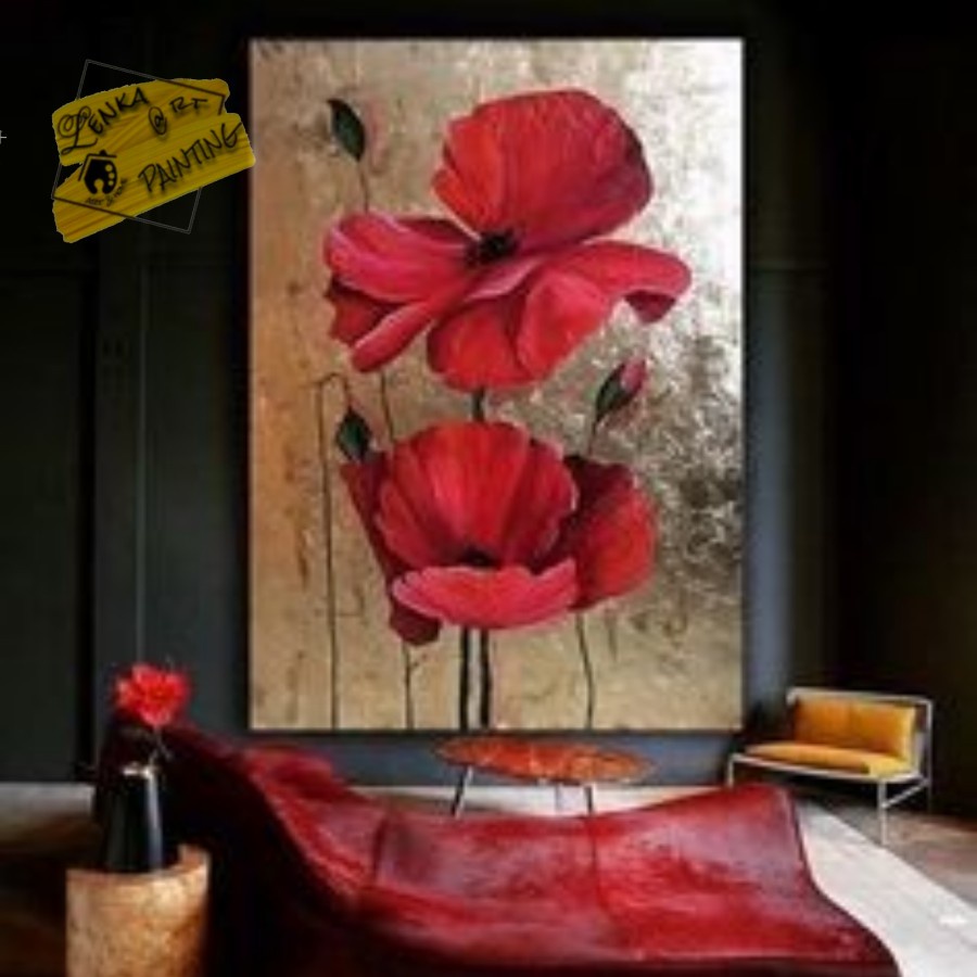 lukisan bunga merah 150 x 100 cm Plus Frame