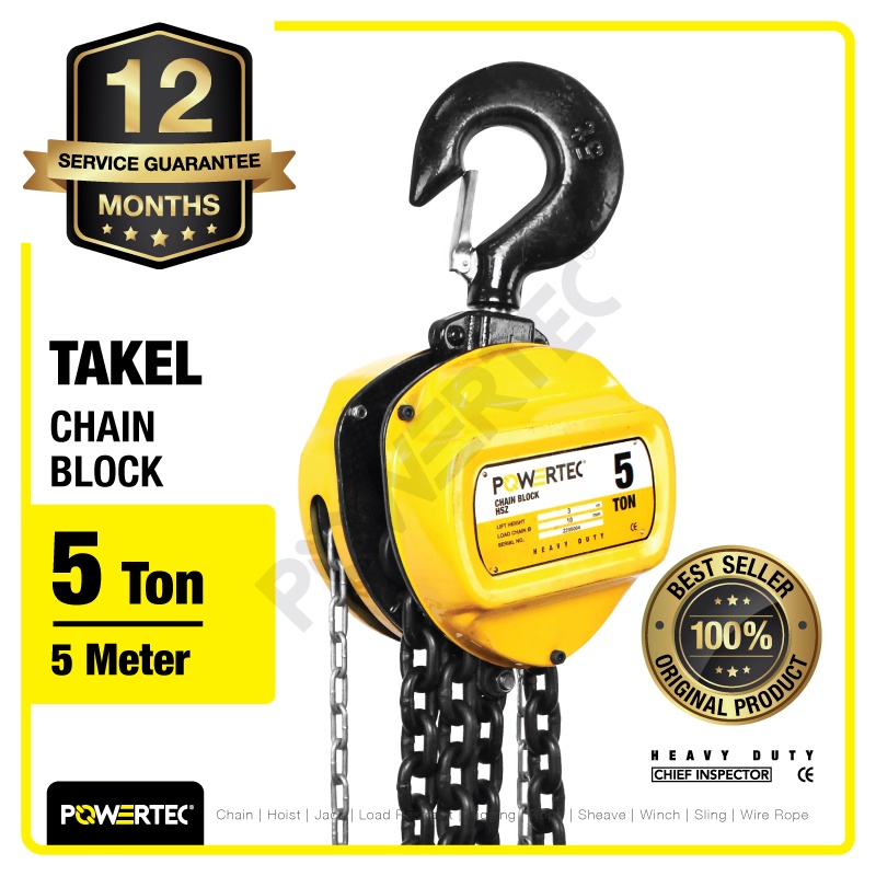 POWERTEC Chain Block / Takel 5 Ton x 5 Meter