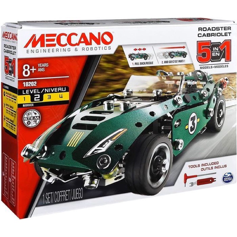 Meccano 5 Model Set – Roadster W. Pull Back Motor