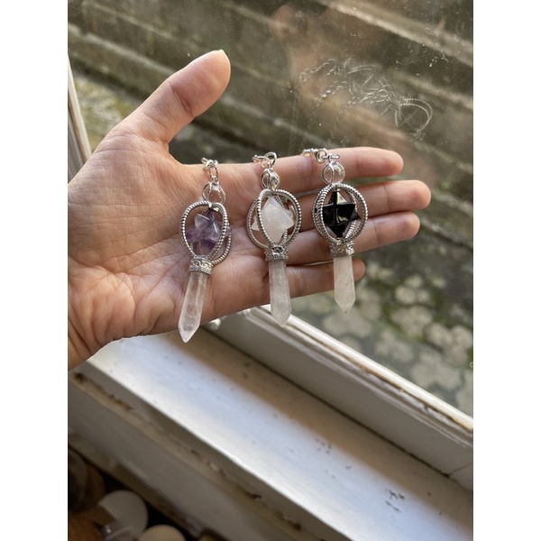 pendulum merkaba style clear Quartz,obsidian,Amethys