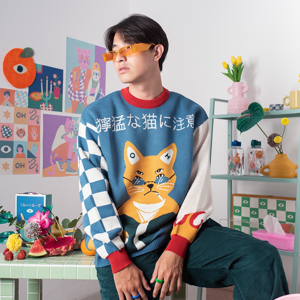Burning Cat Knitted Sweater