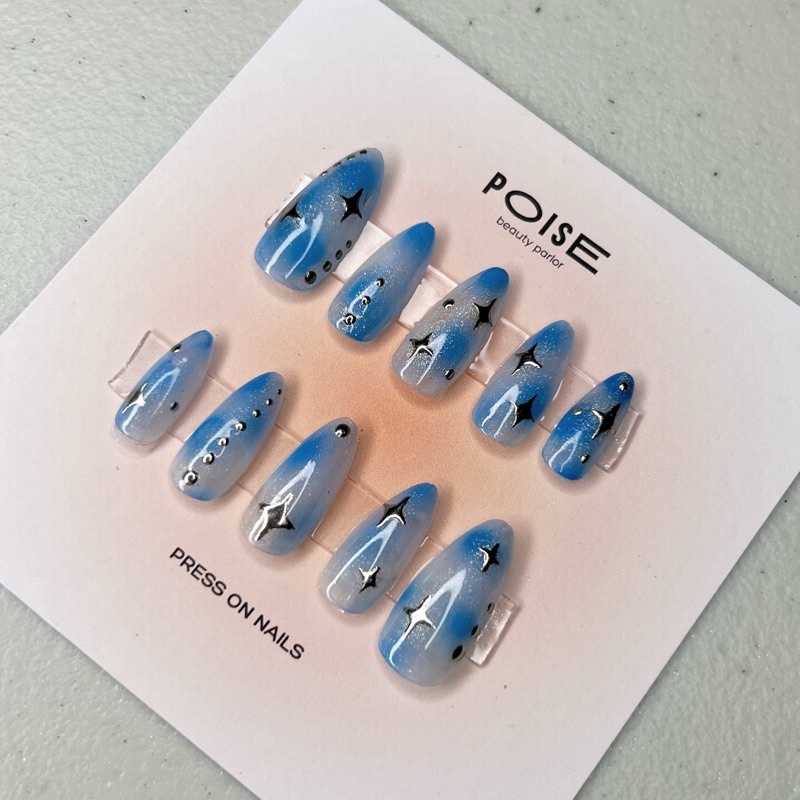 Blue Chrome Stars Nails
